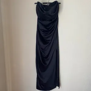 House of CB Adrienne black satin strapless corset maxi dress NWOT size S A-C thumbnail 6