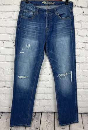 Old Navy Womens Boyfriend Button Fly Jeans Distressed Mid Rise Medium Wash Sz 4‎ thumbnail 1
