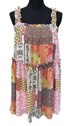 Aaka Floral Patchwork Chiffon Babydoll Dress Size Small Boho Country Chic Sexy‎ thumbnail 1