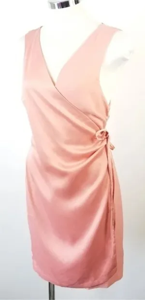 ONE ONE SIX Peach‎ Pink Satin Surplice Dress L thumbnail 1