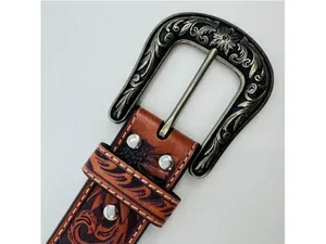 NWOT Women's Nocona Western Sunflower Embossed Leather Belt Brown Silver thumbnail 3