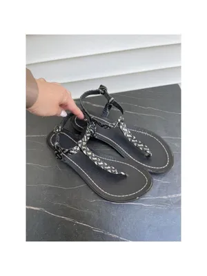 Audrey Brook women’s flat leather woven thong sandals braided black Sz 7 thumbnail 3