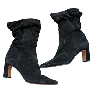 Vince Camuto Skylar Black Suede Slouch Pointed Toe Block Heel Boots Size 11M thumbnail 3