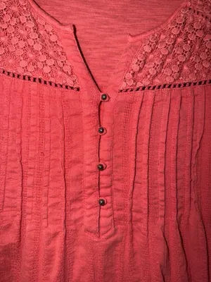 Gloria Vanderbilt Zuri Roll Up Sleeve Blouse Size L Coral Pink Crochet thumbnail 6