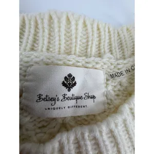 Betsey's Boutique Shop Striped Open Knit Crewneck Sweater Cream XL 54681 thumbnail 3