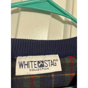 White Stag Cardigan Zip Up Plaid Elbow Patch Navy Blue Vintage Large thumbnail 5