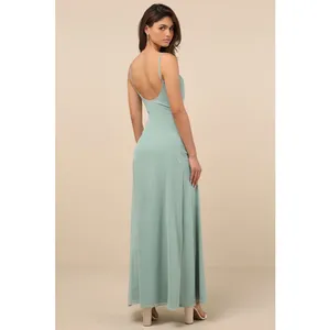 NWT Lulus Eliora Sage Green Lace Cowl Neck Chiffon Maxi Dress Bridesmaid Satin L thumbnail 2