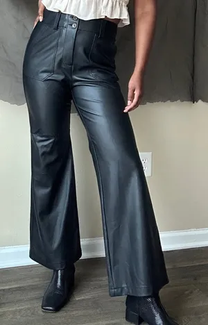 Maeve by Anthropologie Black Faux Leather High Waisted Pants US Size 8 thumbnail 1