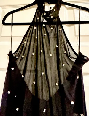 Akira NWT black sexy Alex mock neckline backless Rhinestone Mesh Jumpsuit XL thumbnail 8