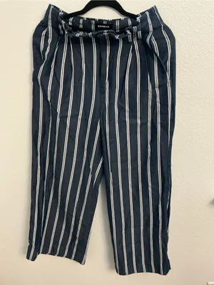 Express High Rise Wide Leg Striped Pants Size 6S Blue White thumbnail 4