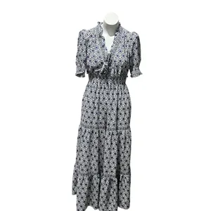 Max Studio Women's XS Blue Floral Maxi Dress Boho Chic 3/4 Sleeve thumbnail 8