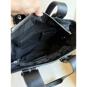 Coach Soho Tote Bag Women's Black Canvas Casual Signature Monogram Multi Pocket thumbnail 7