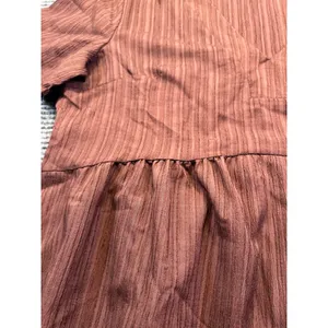 Brown V-Neck Babydoll Tiered‎ Short Sleeve Mini Dress Boho Relaxed Fit Large thumbnail 4