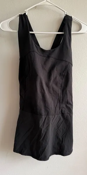 Lululemon Black Cross Back Built-in Bra Peplum Athletic Tank Top Womens‎ Small thumbnail 1