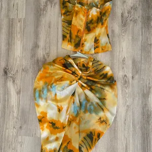orange tie dye corset and midi skirt set thumbnail 3