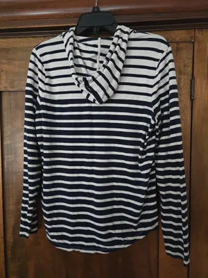 Lauren Ralph Lauren Womens Navy and White Striped Hoodie Shirt Large thumbnail 5