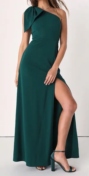 NWT Lulus Small Revel in the Moment Emerald Green‎ One-Shoulder Maxi Dress thumbnail 1