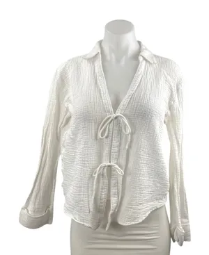 Abercrombie & Fitch White Long Sleeve Tie Knot V Neck Blouse Shirt Top Size S thumbnail 1