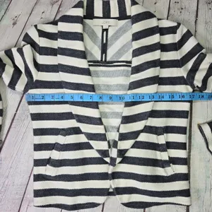 Ann Taylor LOFT‎ Women XS Striped Cotton Knit Blazer Jacket Gray White 312468 thumbnail 7