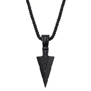 Black Arrowhead Mens Arrow Pendant Necklace 24" Chain - Native American Style thumbnail 5