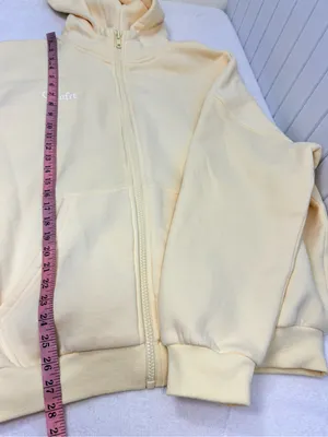 Comfrt Oversize Light Yellow Zip-Up Bomber Hoodie size M thumbnail 9