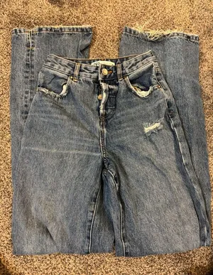 Zara Distressed Wide Leg Jeans thumbnail 1