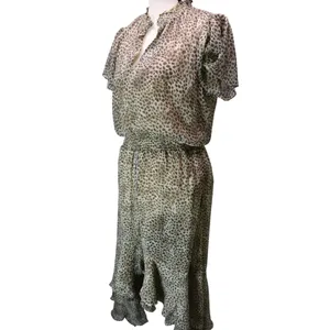 Lovestitch Leopard Print High Low Maxi Dress Brown Tan Smocked Waist Medium thumbnail 2