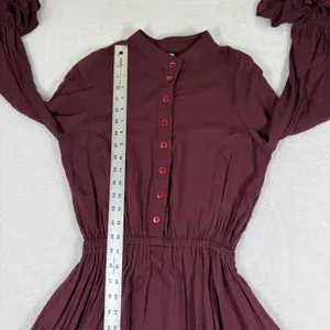 Rachel Pally Burgundy Ruffle Bell Sleeve Mini Dress XS Maroon Button Front‎ Boho thumbnail 7