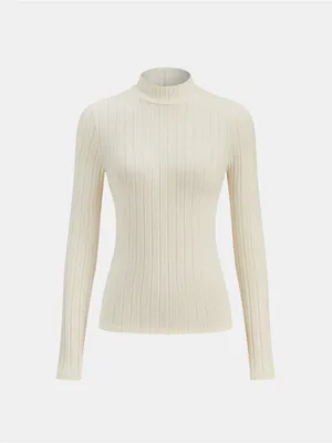 Commense Mock Neck Ribbed Knit Top Apricot Cream XL Stretch Long Sleeve NWT thumbnail 2