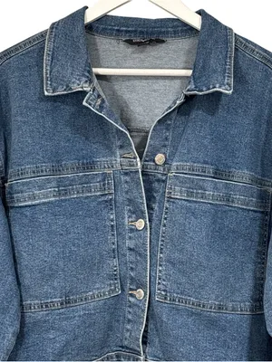 NWT Denim Blue Jean Cropped Jacket by Stitch Star Size XL Womens thumbnail 2