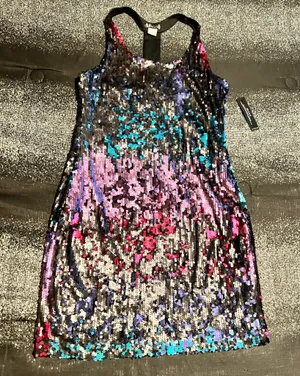 Womens large NWT VENUS Multicolor Sequin Racerback Mini Dress thumbnail 2
