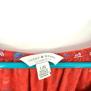 Lucky Brand Size Large Short Sleeve Shirt Top Blouse Red Floral Loose Fit Flowy‎ thumbnail 3