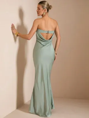 Green Satin Strapless Dress thumbnail 2