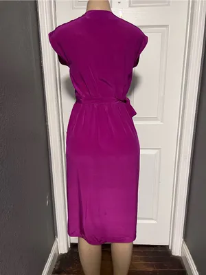 Diane Von Furstenberg Fuchsia Wrap 100% silk Midi Dress size 6 DVF FLAWED thumbnail 5