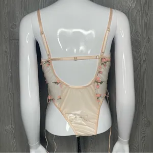 Women’s sheer panel floral embroidered appliqué pink lingerie sleepwear large thumbnail 8