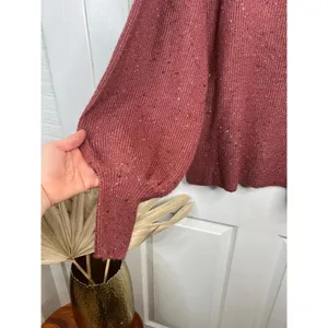 1.STATE Sweater Womens Size XL Speckled Puff Sleeve Cozy Knit Mauve Brown thumbnail 8