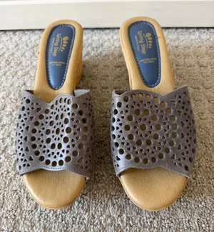 Spring Step Estella Gray Laser Cut Leather Wedge Slide Sandals Size Euro 38 thumbnail 1