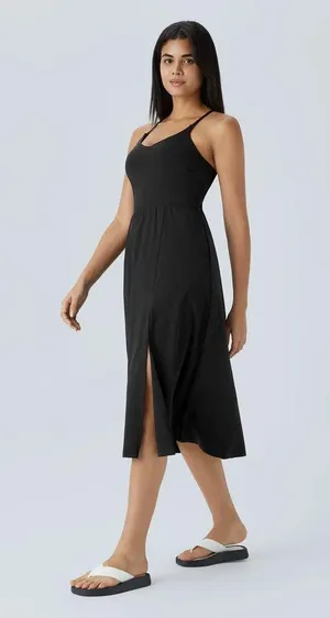 Halara Everyday Midi Soft Sleek Airy Stretch Breathable Casual Dress Black M thumbnail 2