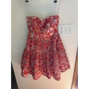 MAEVE Jaquard Strapless Mini Dress in Pink Combo Size Medium thumbnail 4