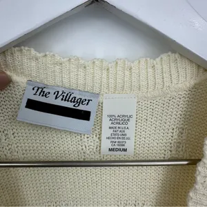 Vintage Y2K Cream Sweater Vest Cardigan Size Medium Boho Coquette Whimsical thumbnail 5