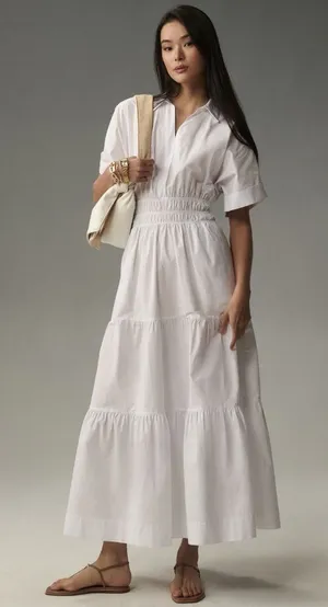 NWT by Anthropologie Somerset Maxi in White Cotton Shirt Edition Dress S thumbnail 1