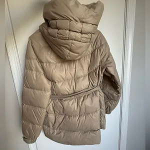 Women’s light brown beige puffer jacket with belt size small thumbnail 7