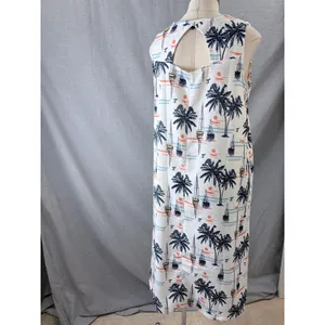 Fairhope Palm Tree‎ Sailboat Print Sleeveless Maxi Dress Pockets L Summer Resort thumbnail 5