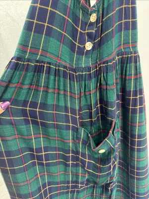 S.Roberts Green and Navy Plaid jumper Midi Dress drop pockets school girl vtg M thumbnail 5