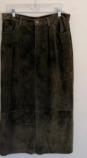 Vintage Olive Green Eddie Bauer Seattle Suede Maxi Skirt thumbnail 1