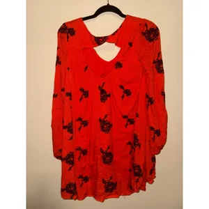 Free People Orange Embroidered Floral Mini Dress Back Cutout XS Whimsigoth Boho thumbnail 7
