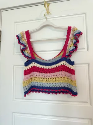 ZARA Colorful Top Crochet Striped Crop thumbnail 2