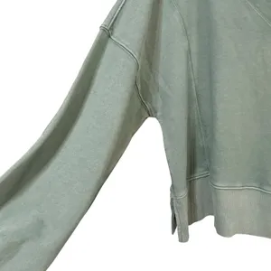 Aerie Women Oversized V-Neck Sweatshirt Olive Green Cotton Blend L thumbnail 5