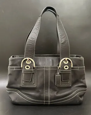 Vintage Y2K COACH F10911 Soho Carryall Satchel Black Leather Contrast Stitching thumbnail 1