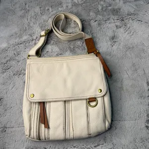 Fossil Cream Pebbled Leather Crossbody Bag Organizer Purse Off White thumbnail 14